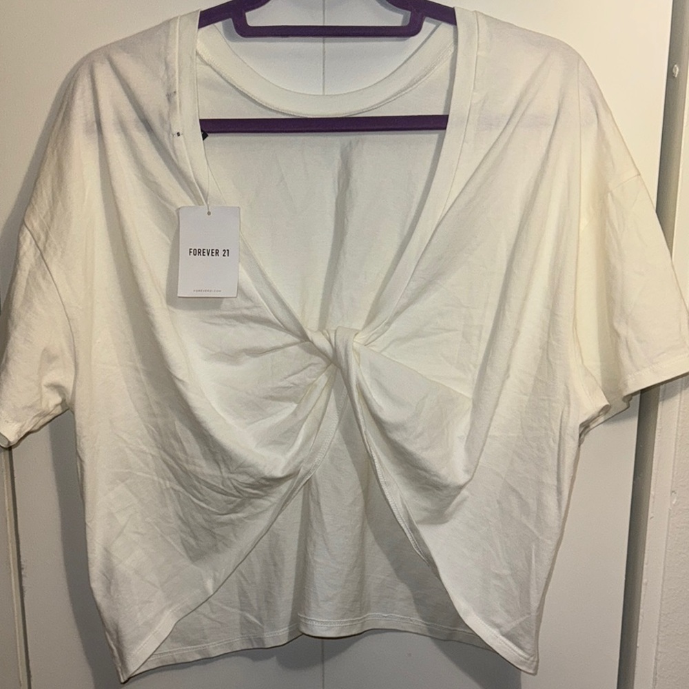 Forever 21 Cream Tie-Front Top